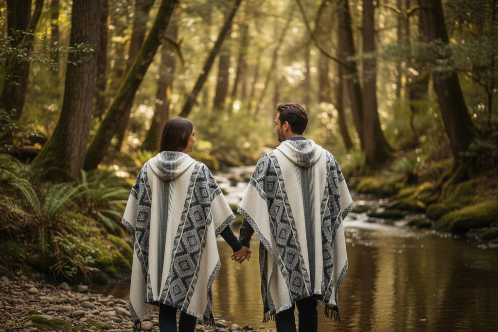 Black Grey Diamonds Alpaca Poncho