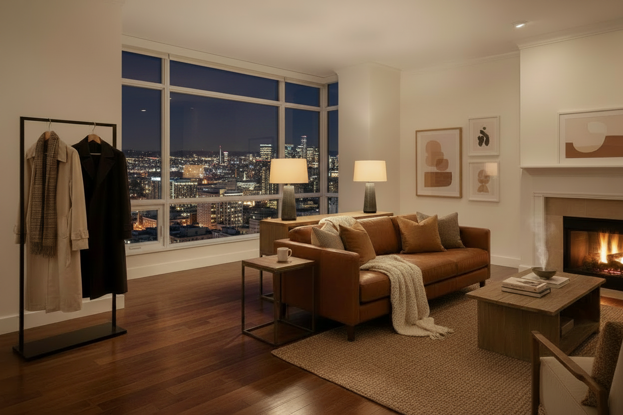 Cozy Living Room with City View