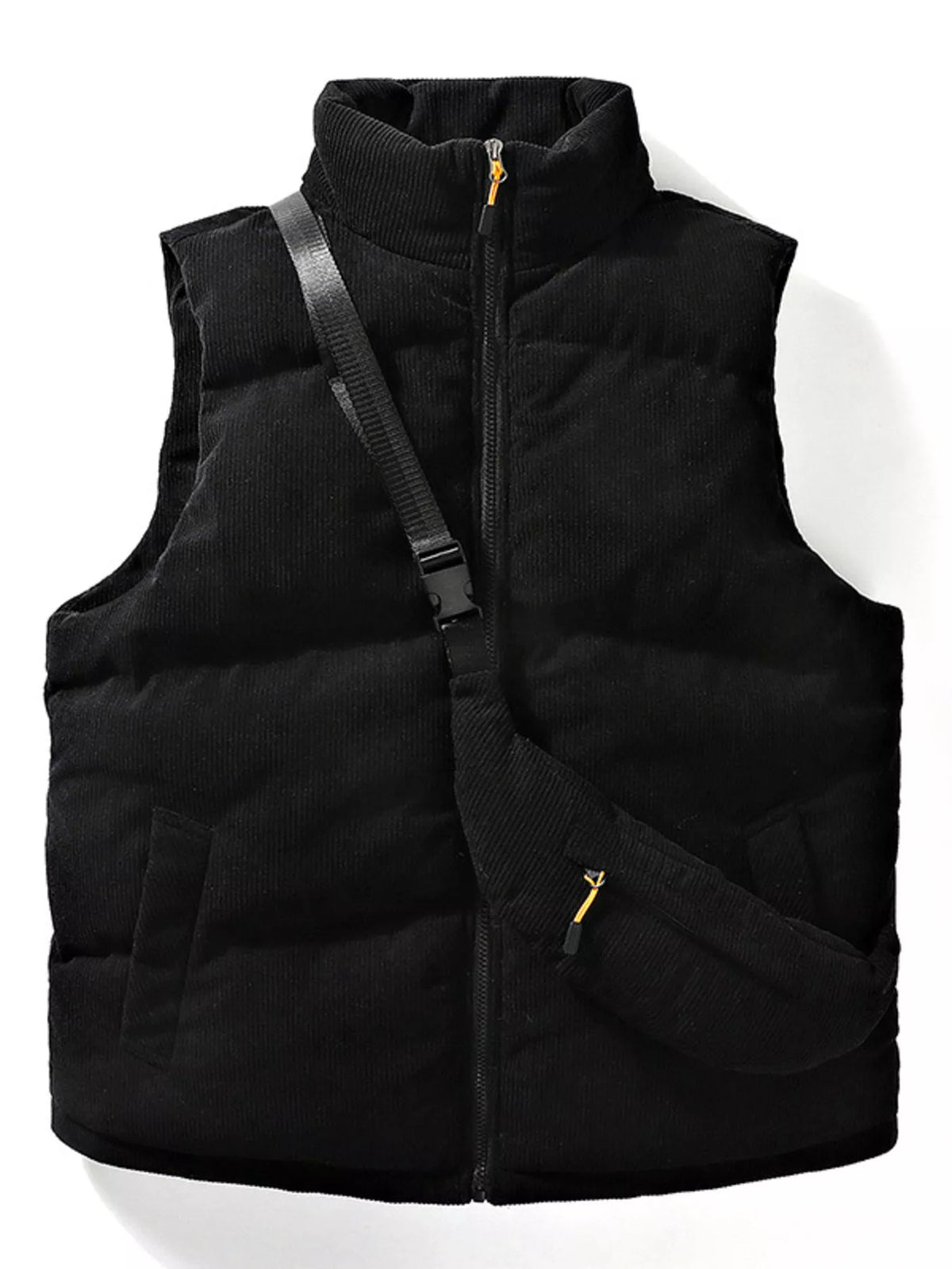 Men's Plus Size Corduroy Padded Vest with Chest Bag 2-Piece Set